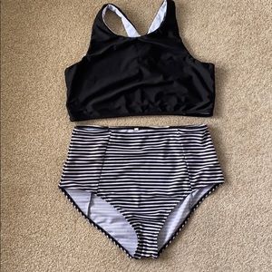 Two piece black and white swimsuit
